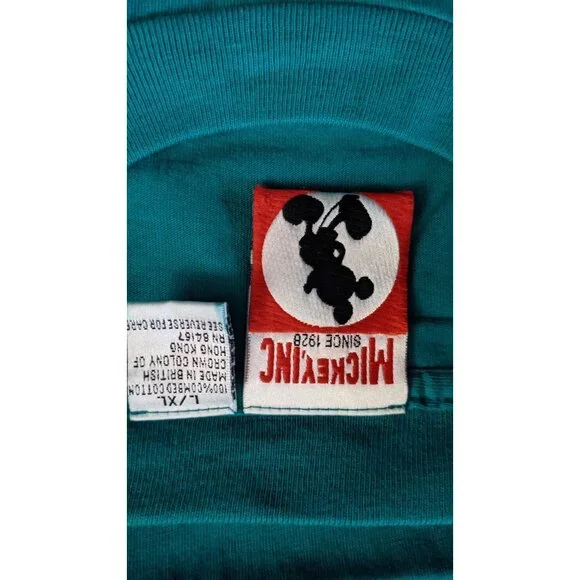 VTG Mickey INC Walt Disney T-shirt Men Unisex Green Applique Short Sleeve SizeXL - Picture 9 of 12